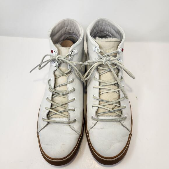 UGG Men Hoyt Luxe High Top Sneakers Size 13 White Leather Lace Up Shearling - Picture 2 of 8